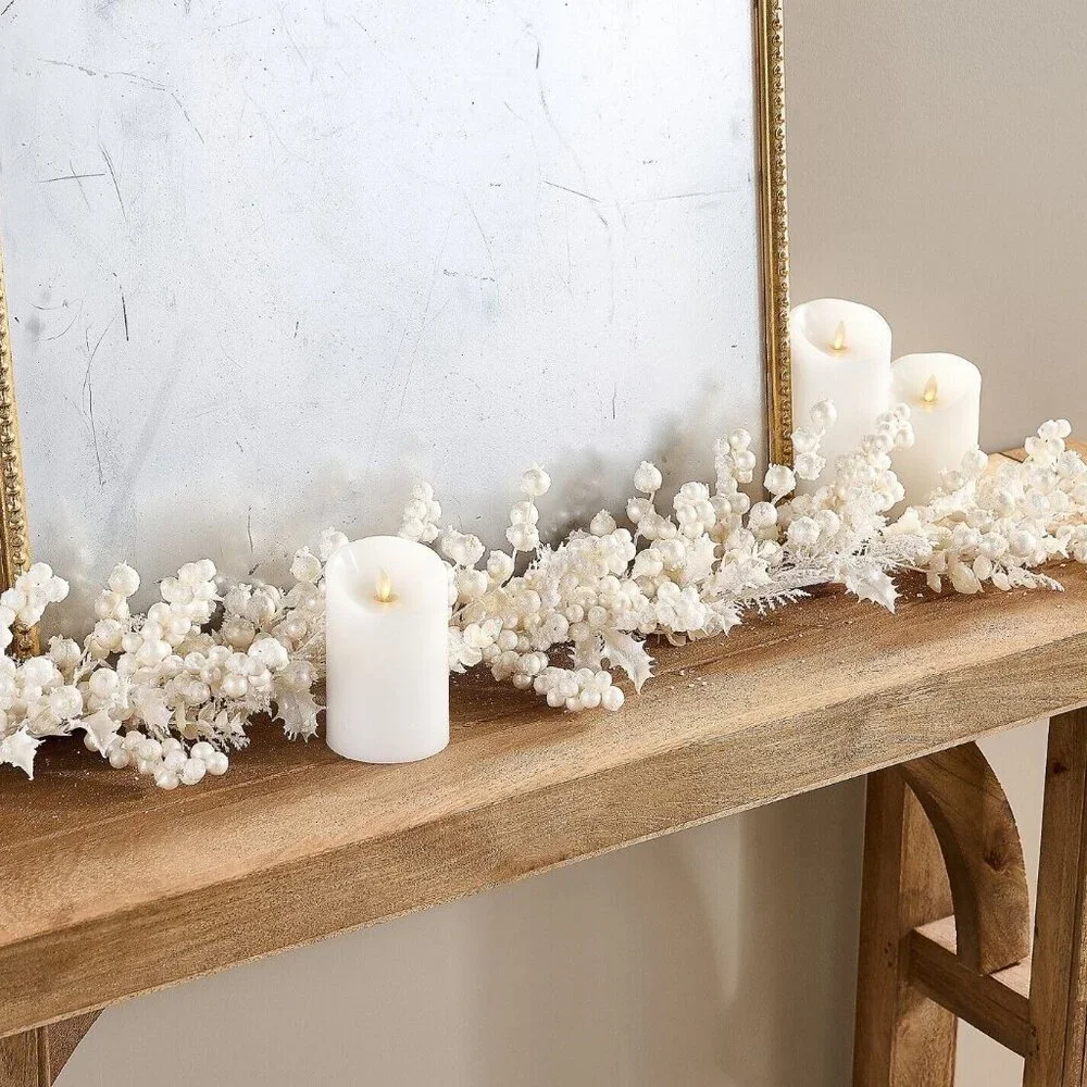 4' Snow Berry, Holly and Cedar Garland by Valerie - White h469693